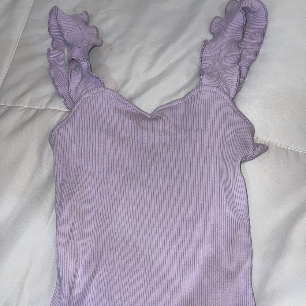 Lilac purple body suit with ruffles